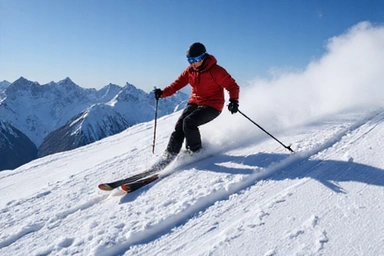 An advanced skier tackling moguls on a steep black diamond run with dynamic body movement