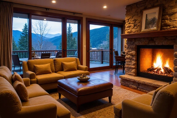 Cozy fireside lounge in an Aspen hotel
