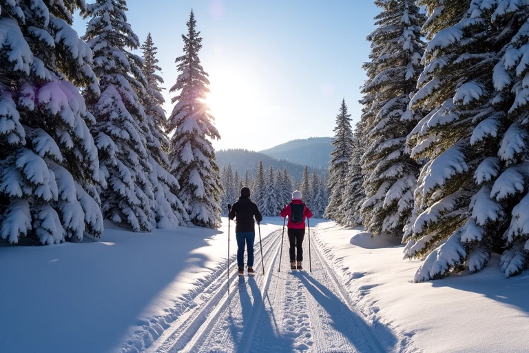 Cross-country skiers on a trail in Aspen Snowmass