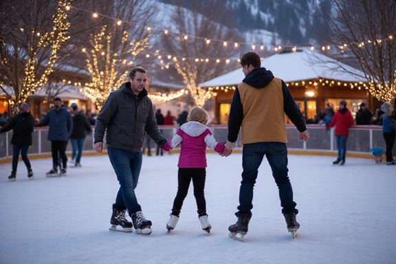 Family enjoying ice skating at a rink in Snowmass Village