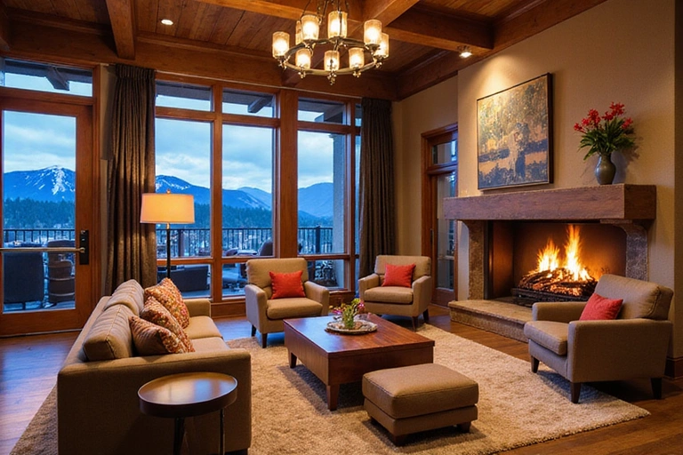 Luxurious hotel lobby in Aspen Snowmass
