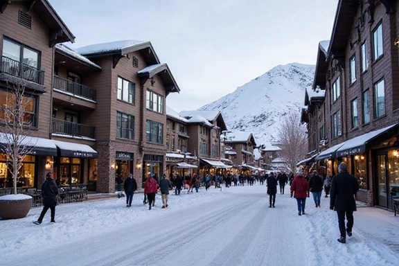 Luxury ski village in Aspen with shops and restaurants