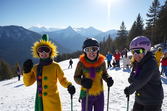 Mardi Gras celebration on the slopes of Aspen Highlands