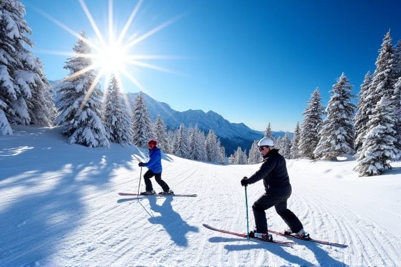 Skiers enjoying a sunny day on the slopes of Snowmass