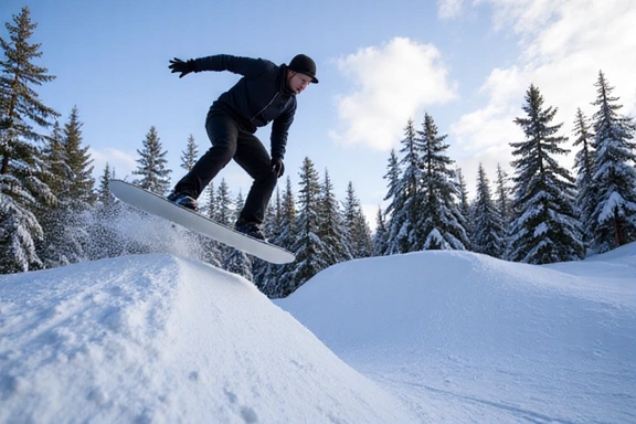 Snowboarder catching air in a terrain park at Buttermilk