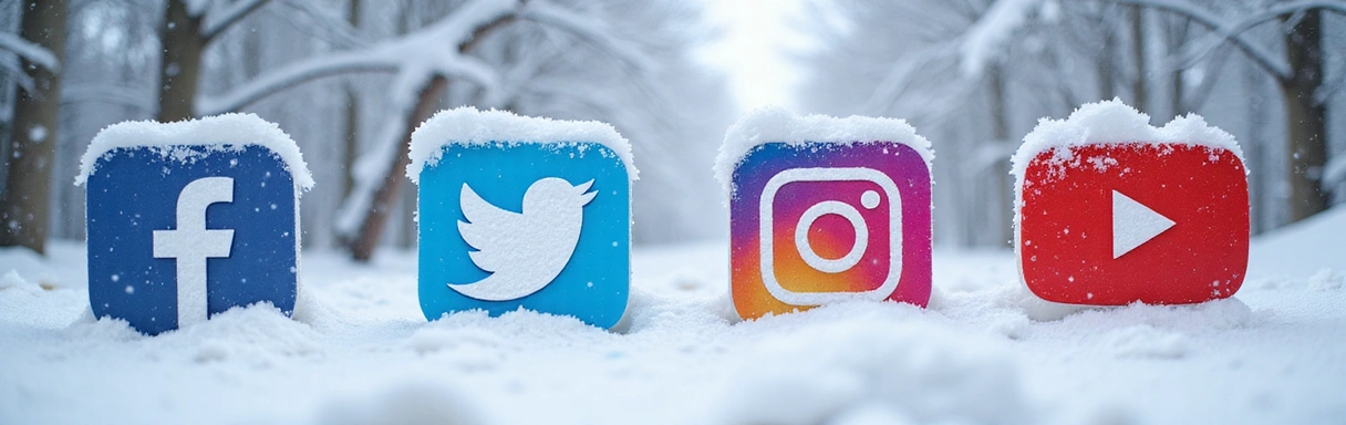 Social media icons on a snowy background