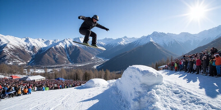 X Games Aspen competition in full swing with snowboarders performing tricks