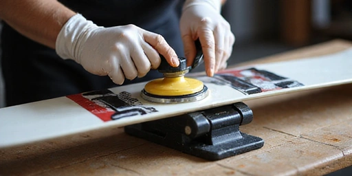 Hands holding a waxing iron over a ski base