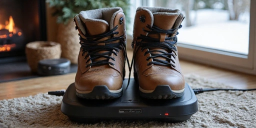 Ski boots on a boot dryer with warm air circulating