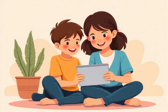 Illustration showing a parent and child interacting with a tablet, symbolizing online safety for youth