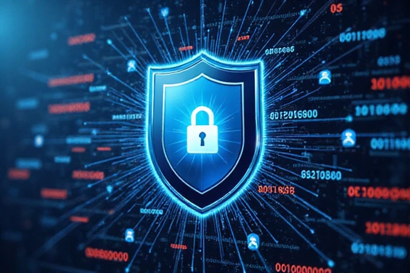 Secure data protection illustration with a shield icon and digital lock