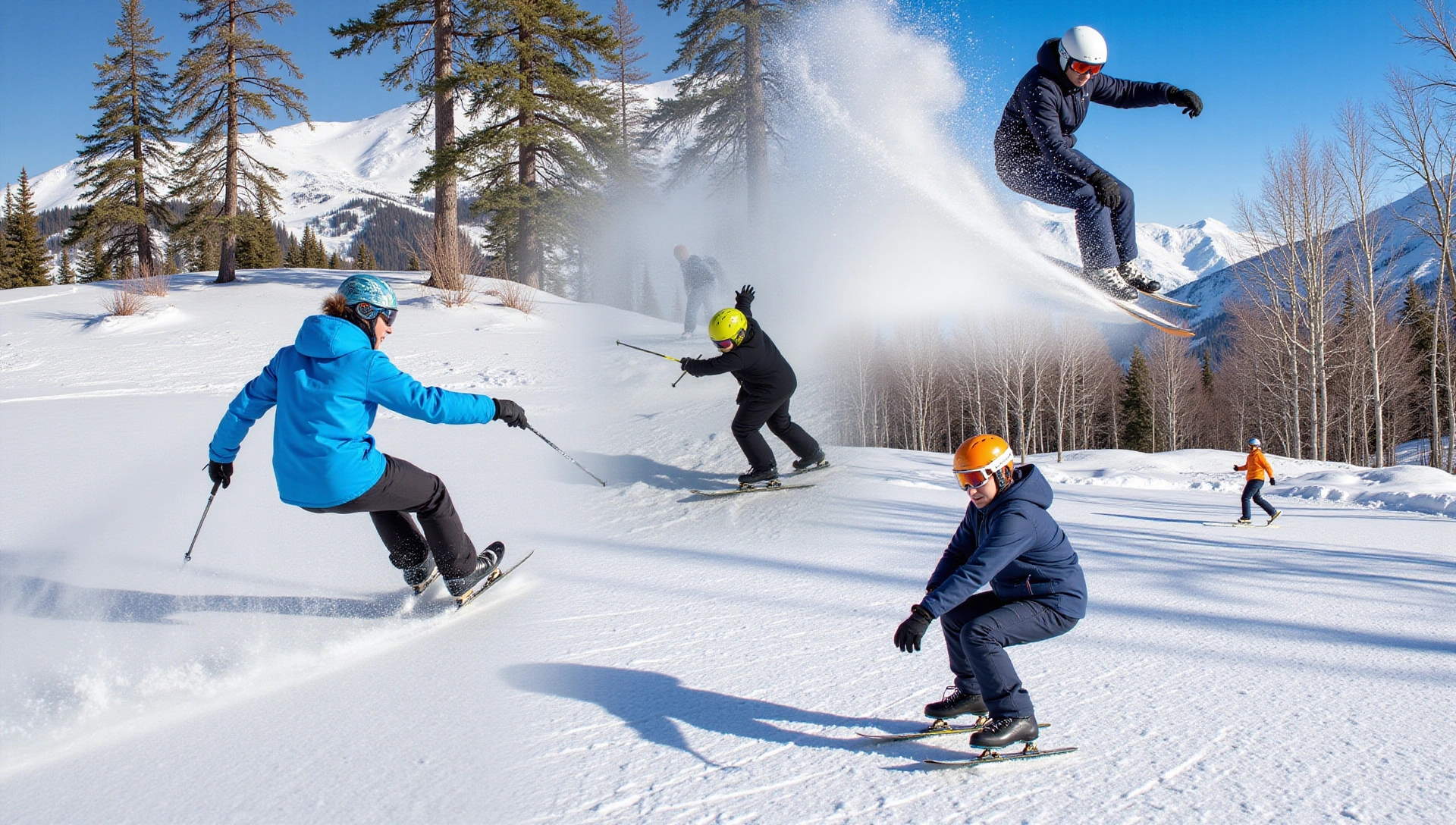 Dynamic image collage of various winter sports, showing action shots of skiing, snowboarding, and ice skating.